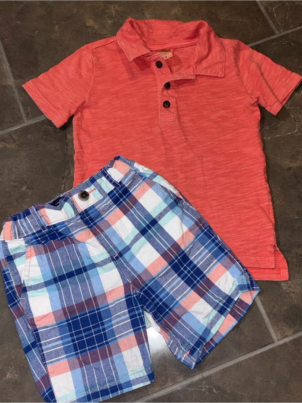 3 Polo Tees + 3 Shorts Set - Green, Blue, Red, Navy & Plaid